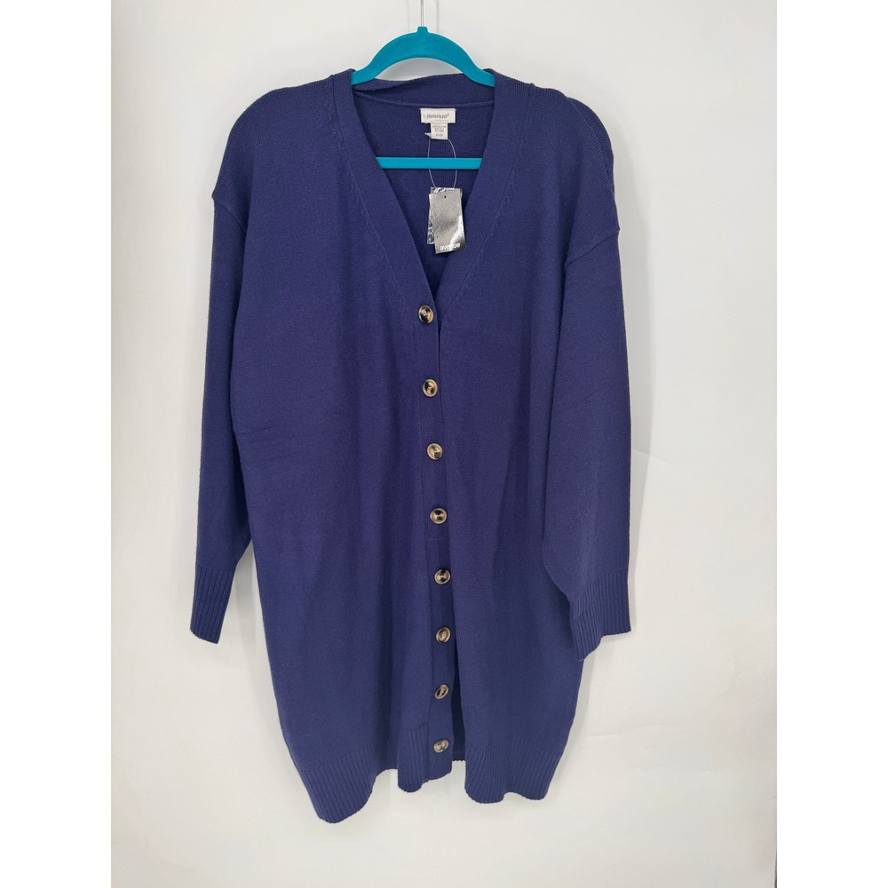 Avenue Cardigan Women 22/24 Blue NWT Longline V-Neck Button Front Knit